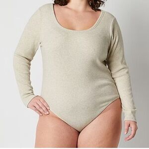 💃a.n.a Scoop Neck Bodysuit Oatmeal Heather Bodysuit Size XXL New With Tags